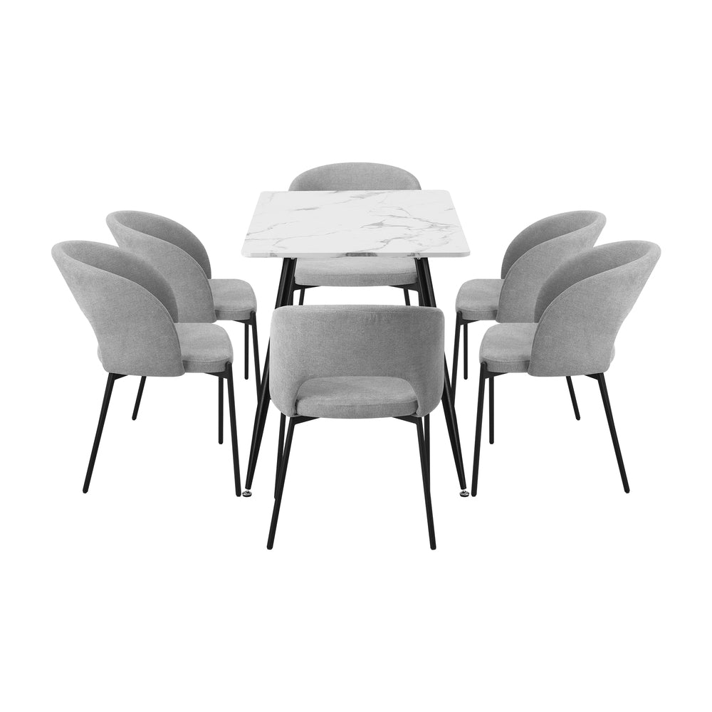 Oikiture 120cm Rectangle Dining Table with 6PCS Chairs Grey Fabric-Dining Set-PEROZ Accessories