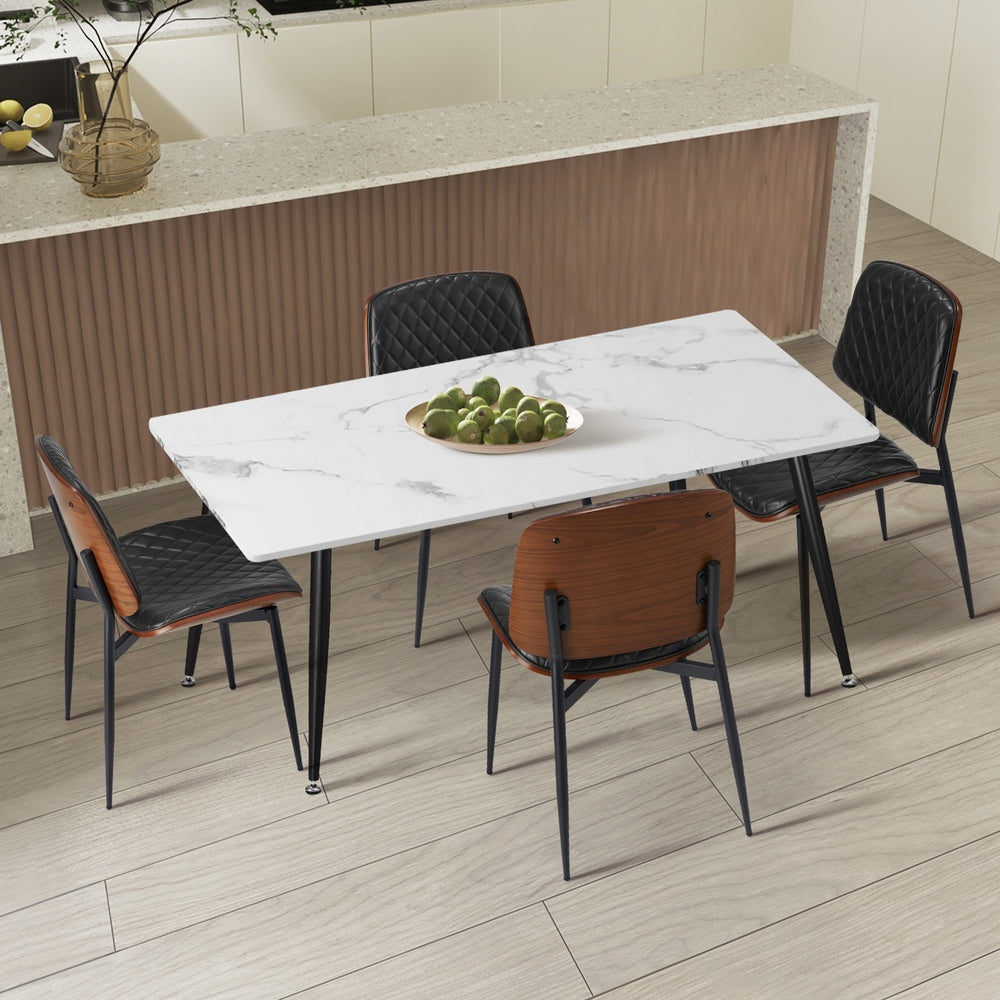 Oikiture 120cm Rectangle Dining Table with 4PCS Chairs PU Black-Dining Set-PEROZ Accessories