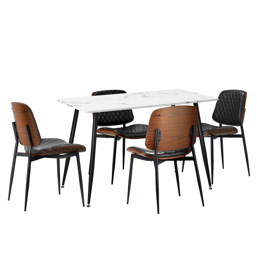 Oikiture 120cm Rectangle Dining Table with 4PCS Chairs PU Black-Dining Set-PEROZ Accessories