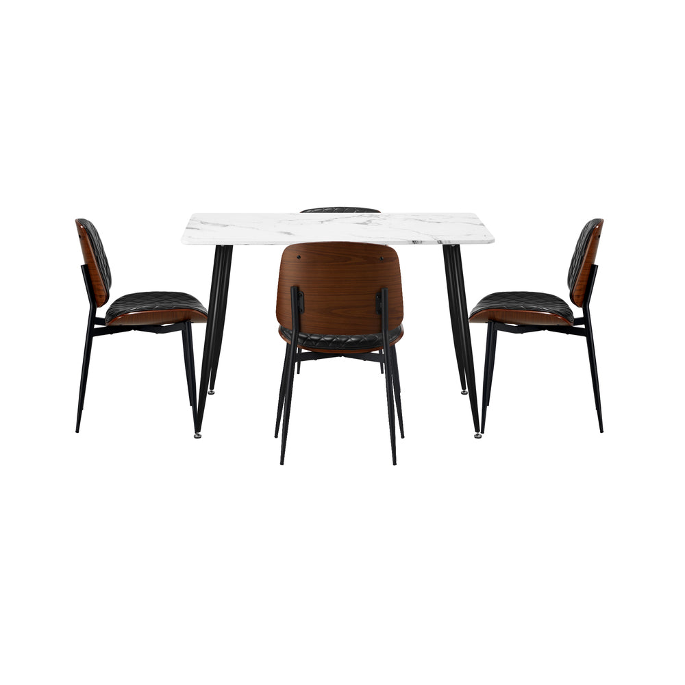 Oikiture 120cm Rectangle Dining Table with 4PCS Chairs PU Black-Dining Set-PEROZ Accessories