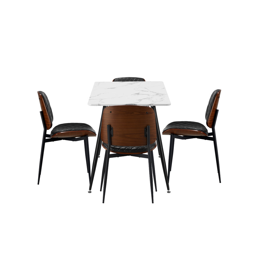 Oikiture 120cm Rectangle Dining Table with 4PCS Chairs PU Black-Dining Set-PEROZ Accessories