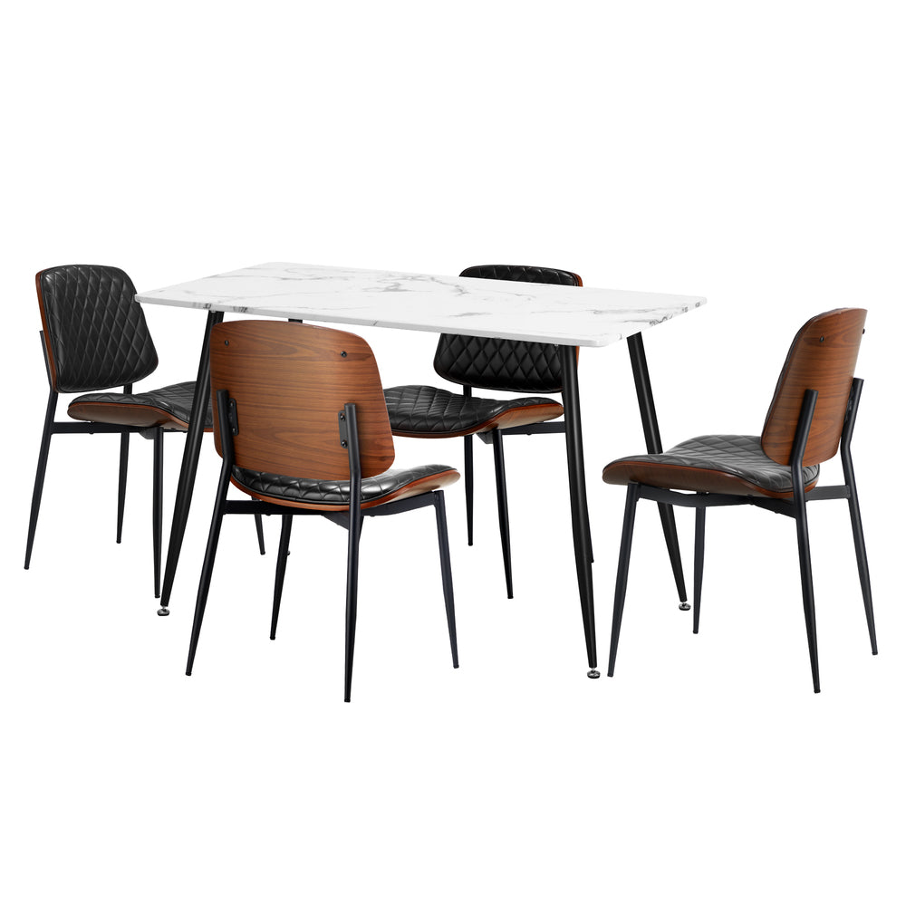 Oikiture 120cm Rectangle Dining Table with 4PCS Chairs PU Black-Dining Set-PEROZ Accessories