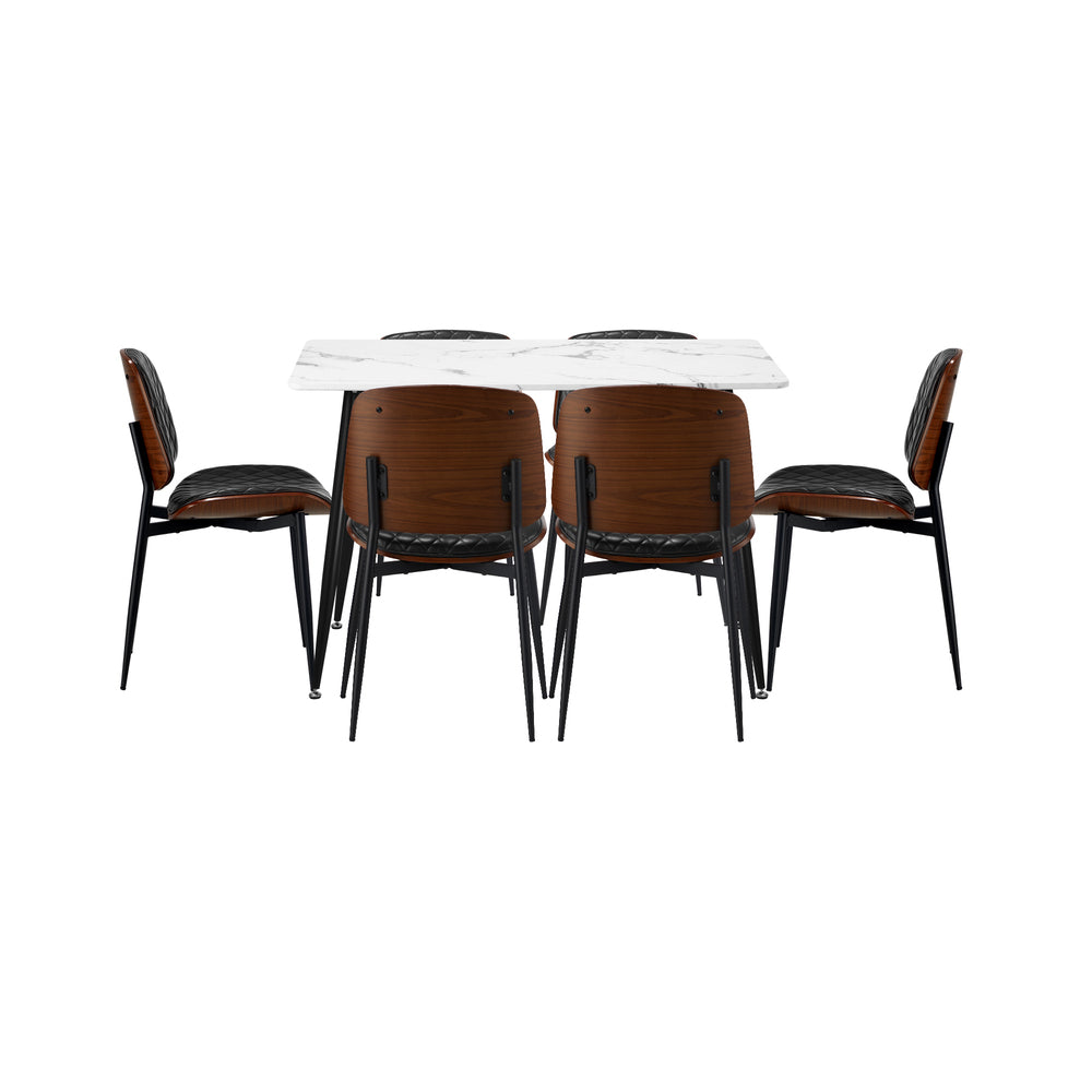 Oikiture 120cm Rectangle Dining Table with 6PCS Chairs PU Black-Dining Set-PEROZ Accessories