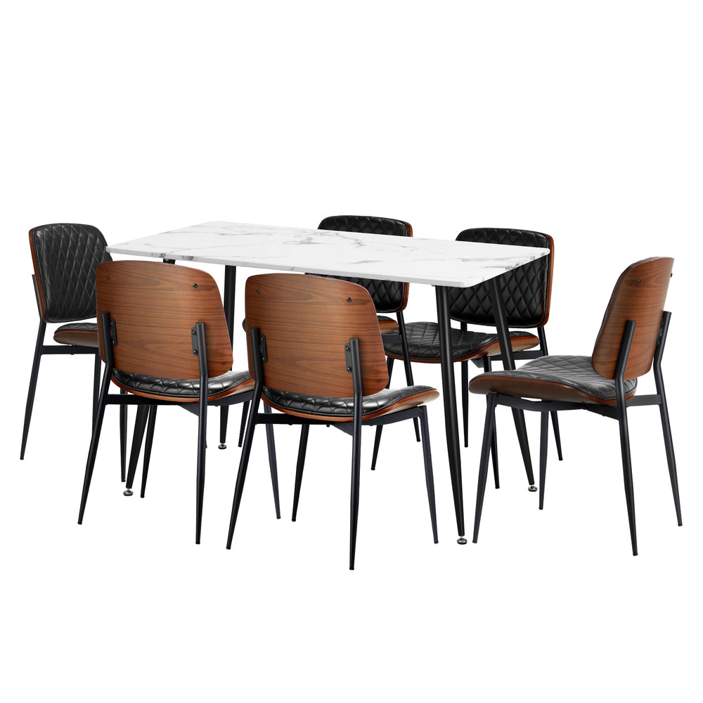 Oikiture 120cm Rectangle Dining Table with 6PCS Chairs PU Black-Dining Set-PEROZ Accessories