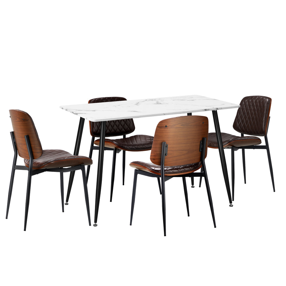 Oikiture 120cm Rectangle Dining Table with 4PCS Chairs PU Walnut-Dining Set-PEROZ Accessories