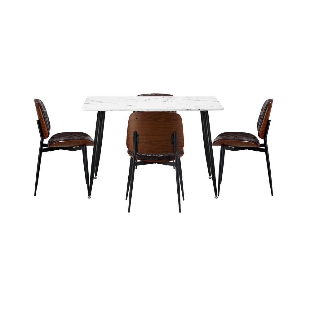 Oikiture 120cm Rectangle Dining Table with 4PCS Chairs PU Walnut-Dining Set-PEROZ Accessories