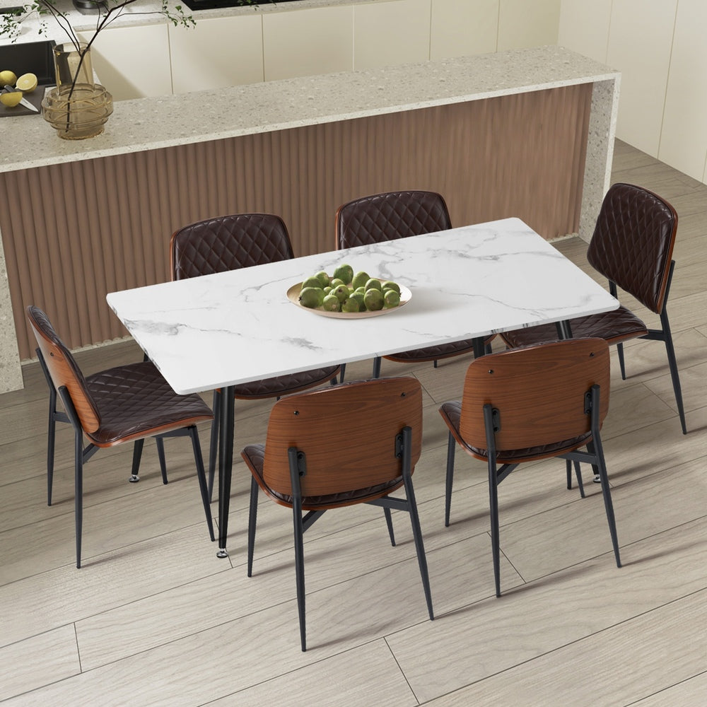 Oikiture 120cm Rectangle Dining Table with 6PCS Chairs PU Walnut-Dining Set-PEROZ Accessories