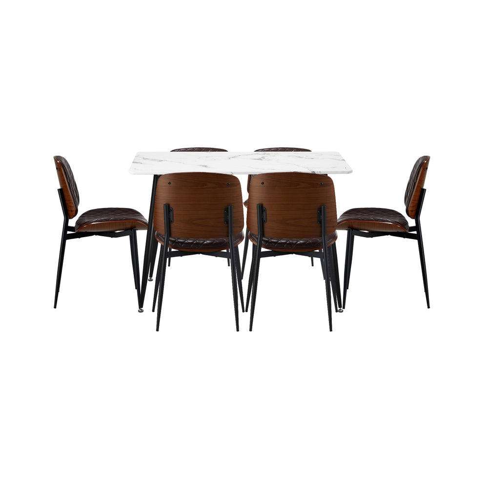 Oikiture 120cm Rectangle Dining Table with 6PCS Chairs PU Walnut-Dining Set-PEROZ Accessories