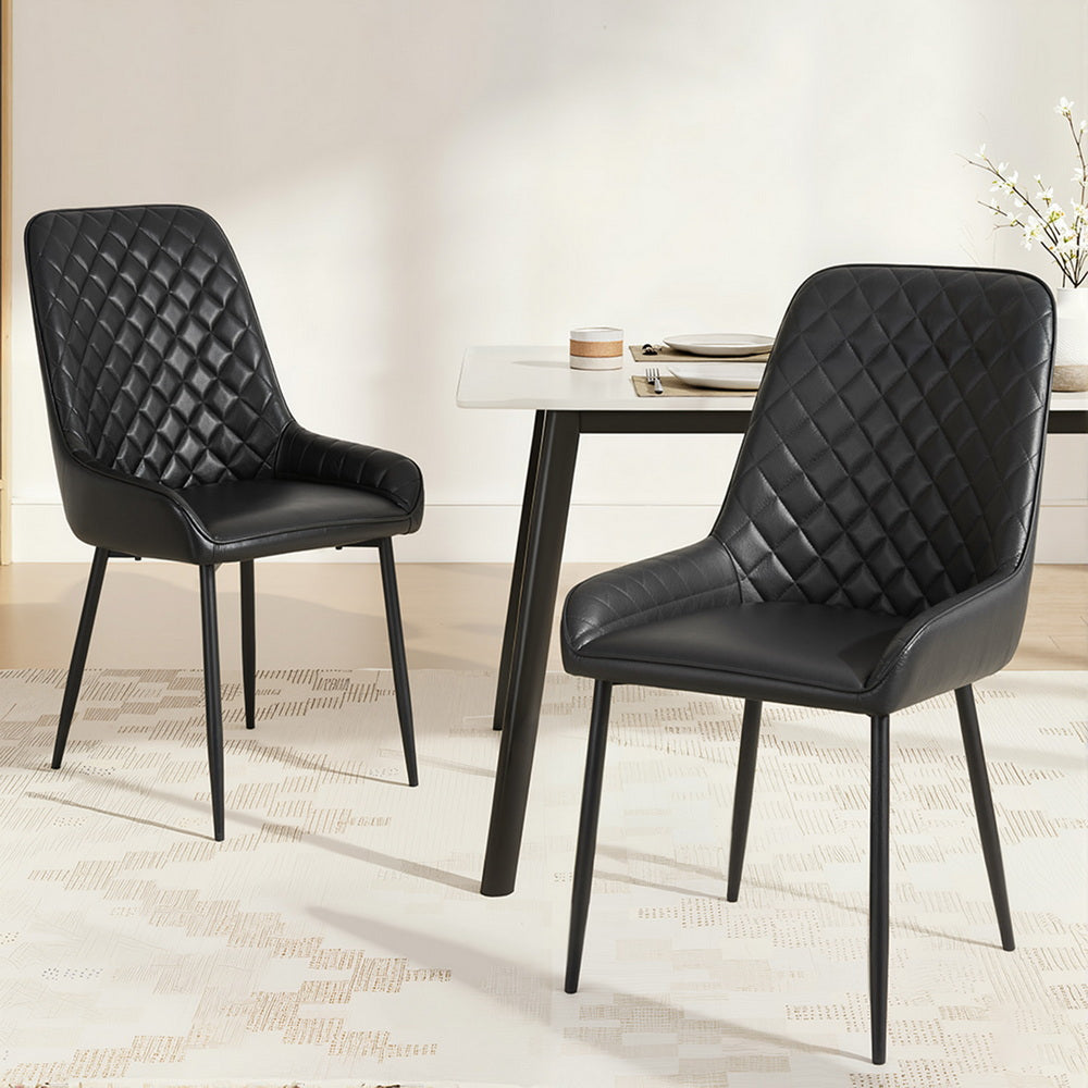 Artiss 2x Dining Chairs Retro PU Leather Kitchen Lounge Cafe Accent Chair Black-Furniture > Dining > Kitchen & Dining Chairs-PEROZ Accessories