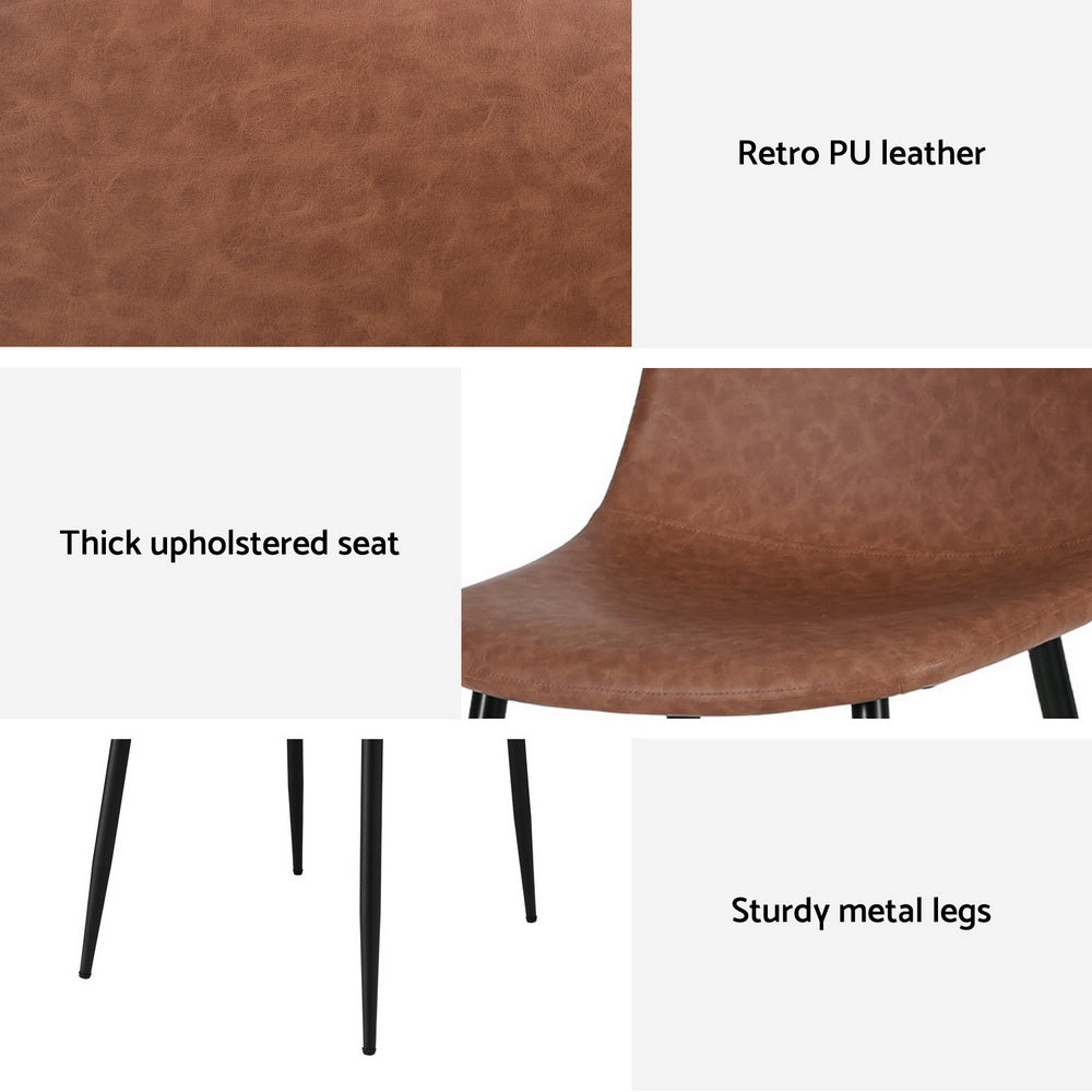 Artiss 2x Dining Chairs Retro PU Leather Kitchen Lounge Cafe Accent Chair Brown-Furniture > Dining > Kitchen & Dining Chairs-PEROZ Accessories