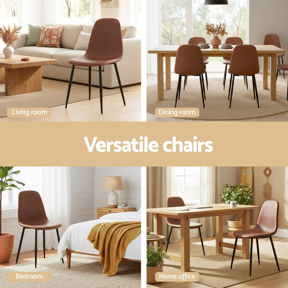 Artiss 4x Dining Chairs Retro PU Leather Kitchen Lounge Cafe Accent Chair Brown-Furniture > Dining > Kitchen & Dining Chairs-PEROZ Accessories