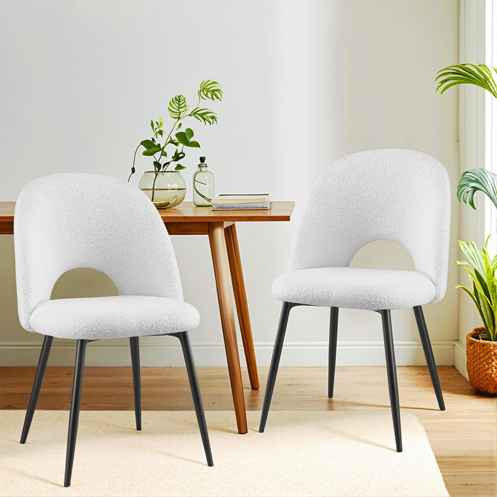 1 Set of 2 Artiss Dining Chair Boucle Sherpa-Furniture > Dining > Kitchen & Dining Chairs-PEROZ Accessories
