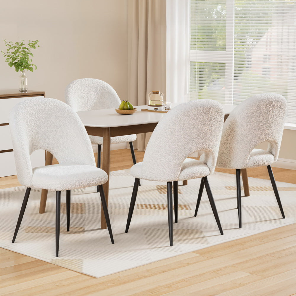 1 Set of 4 Artiss Dining Chair Boucle Sherpa-Furniture > Dining > Kitchen & Dining Chairs-PEROZ Accessories