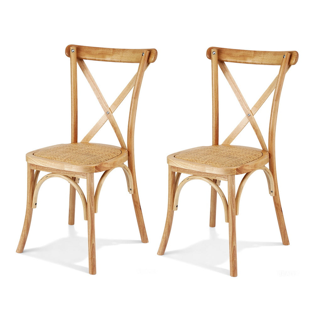 Artiss 2x Dining Chairs Rattan Wooden Kitchen Accent Chair Cafe Lounge Rubber Wood-Furniture > Dining > Kitchen & Dining Chairs-PEROZ Accessories