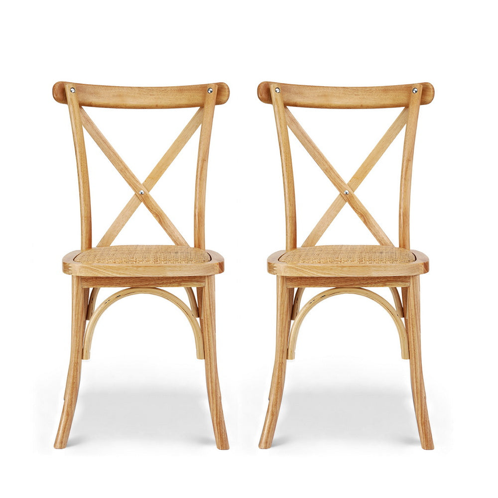 Artiss 2x Dining Chairs Rattan Wooden Kitchen Accent Chair Cafe Lounge Rubber Wood-Furniture > Dining > Kitchen & Dining Chairs-PEROZ Accessories