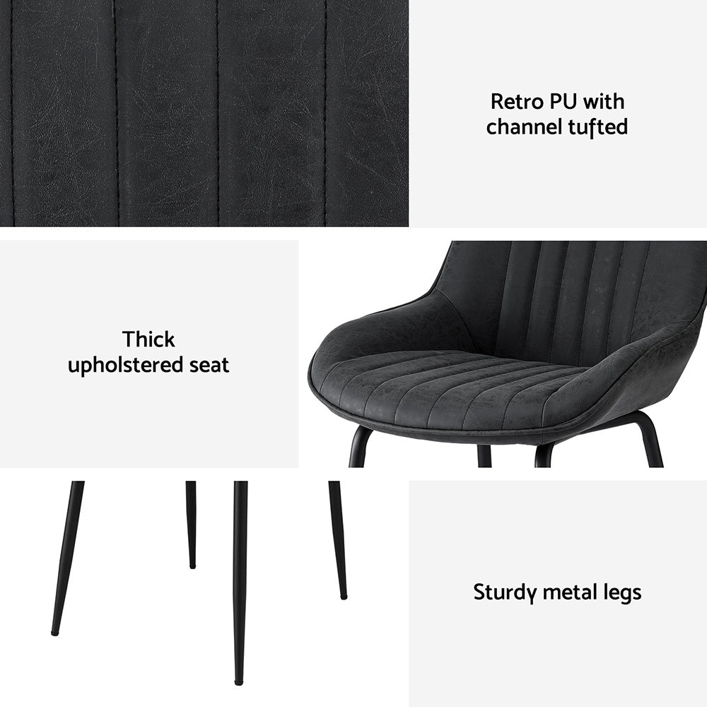 Artiss 4x Dining Chairs Retro PU Leather Kitchen Lounge Cafe Accent Chair Black-Furniture > Dining > Kitchen & Dining Chairs-PEROZ Accessories