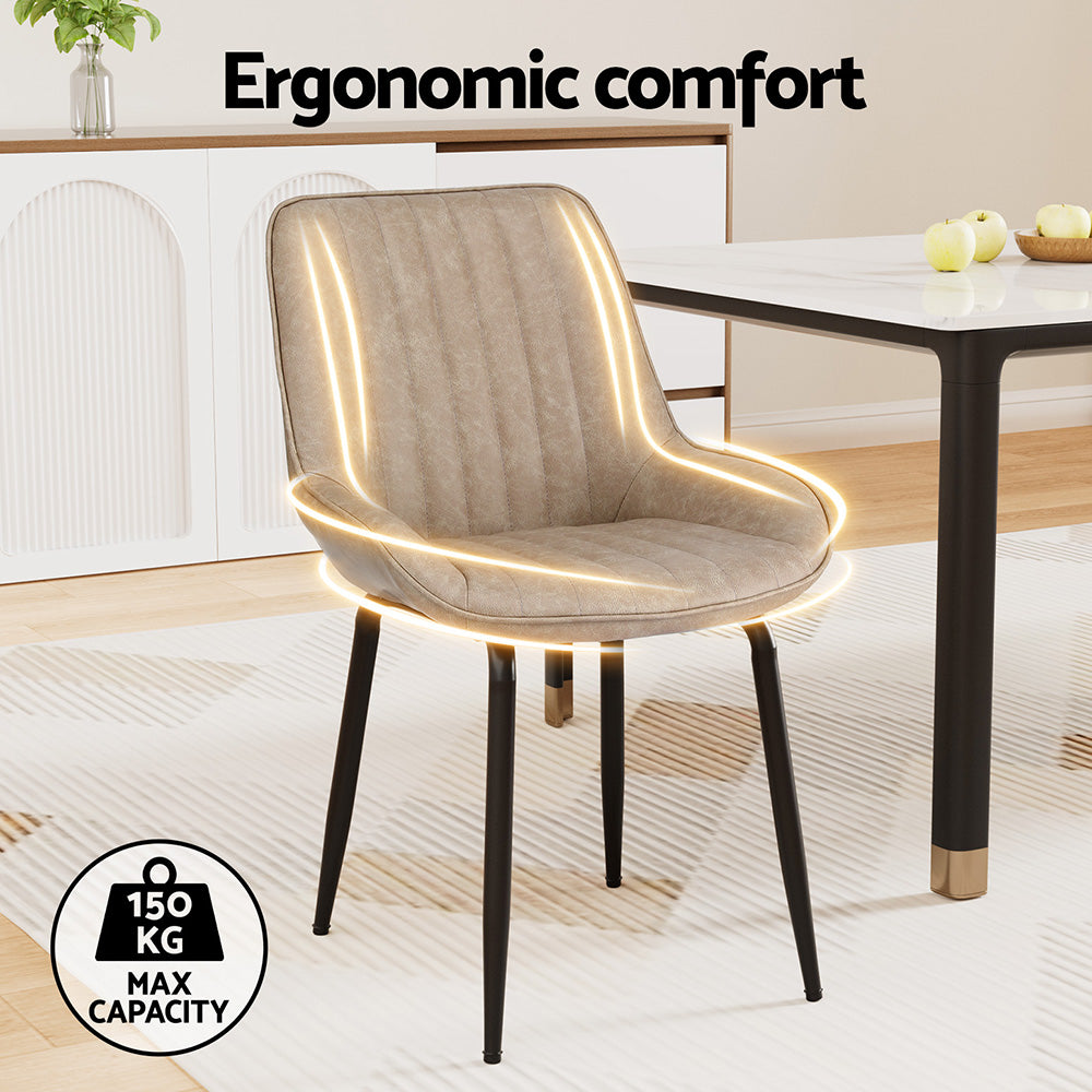 Artiss 2x Dining Chairs Retro PU Leather Kitchen Lounge Cafe Accent Chair Khaki-Furniture > Dining > Kitchen & Dining Chairs-PEROZ Accessories