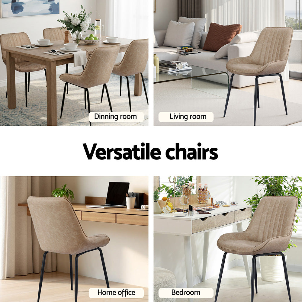 Artiss 4x Dining Chairs Retro PU Leather Kitchen Lounge Cafe Accent Chair Khaki-Furniture > Dining > Kitchen & Dining Chairs-PEROZ Accessories