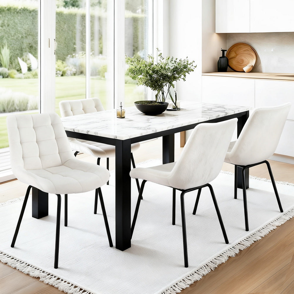 Artiss 4x Dining Chairs Velvet Tufted Kitchen Lounge Cafe Accent Chair Beige-Furniture > Dining > Kitchen & Dining Chairs-PEROZ Accessories