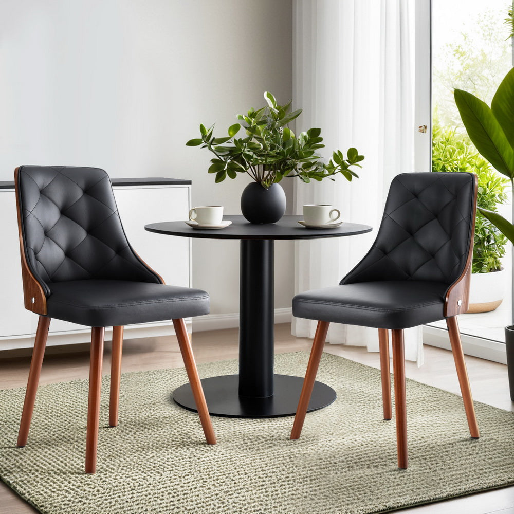 1 Set of 2 Artiss Dining Chairs Black PU-Furniture > Dining > Kitchen & Dining Chairs-PEROZ Accessories