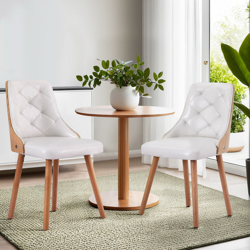 1 Set of 2 Artiss Dining Chairs White PU-Furniture > Dining > Kitchen & Dining Chairs-PEROZ Accessories