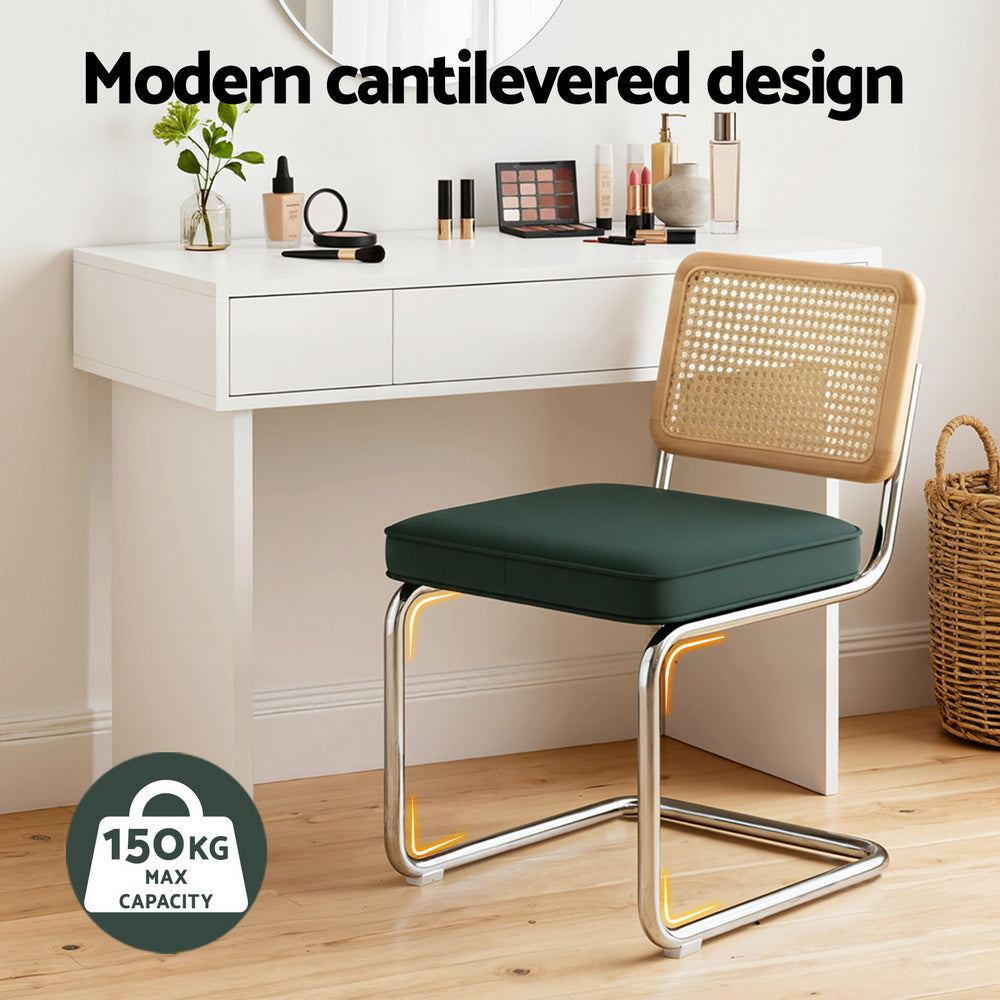 Artiss Dining Chairs Set of 2 Velvet Rattan Cantilever Green-Furniture > Dining > Kitchen & Dining Chairs-PEROZ Accessories