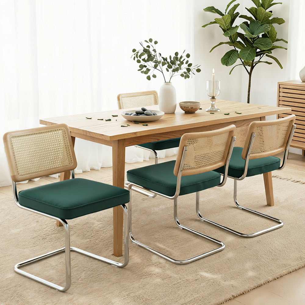 Artiss Dining Chairs Set of 4 Velvet Rattan Cantilever Green-Furniture > Dining > Kitchen & Dining Chairs-PEROZ Accessories