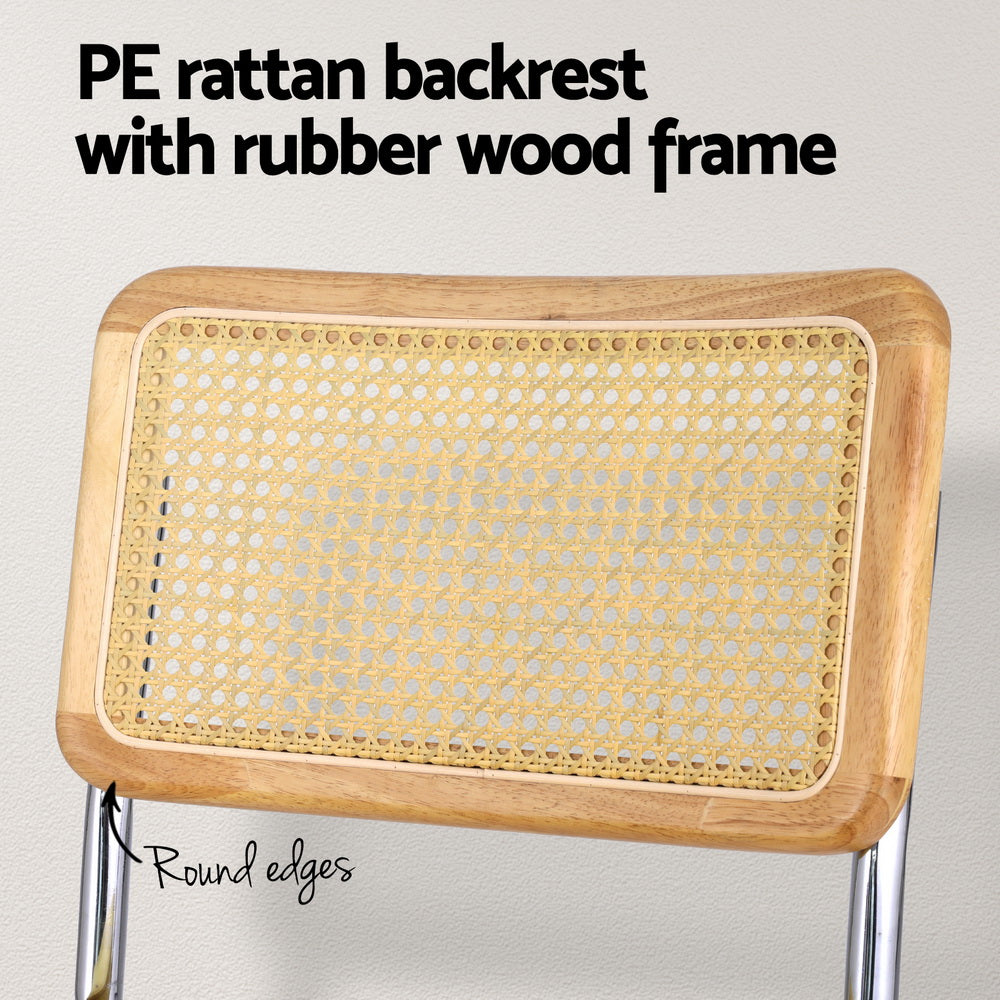 Artiss Dining Chairs Set of 2 Velvet Rattan Cantilever Yellow-Furniture > Bar Stools & Chairs-PEROZ Accessories