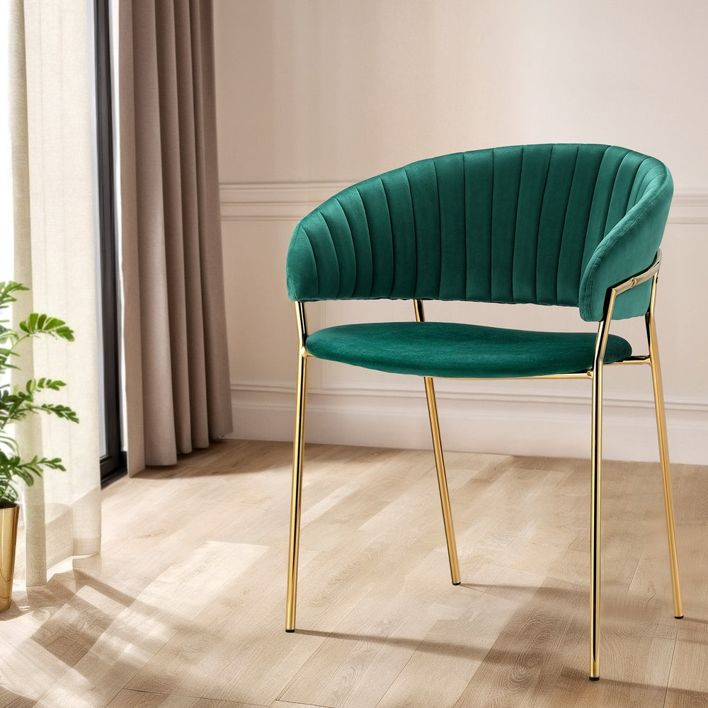 Artiss Dining Chairs Set of 2 Velvet Hollow Armchair Green-Furniture > Bar Stools & Chairs-PEROZ Accessories