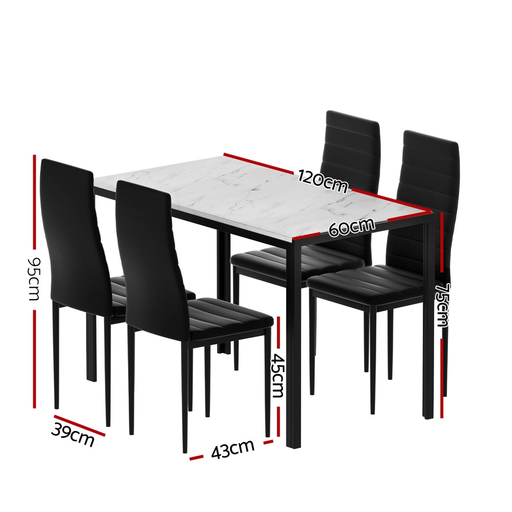 1 Artiss Dining Table and 4 Chairs Set Marble Effect-Furniture > Dining > Dining Set-PEROZ Accessories
