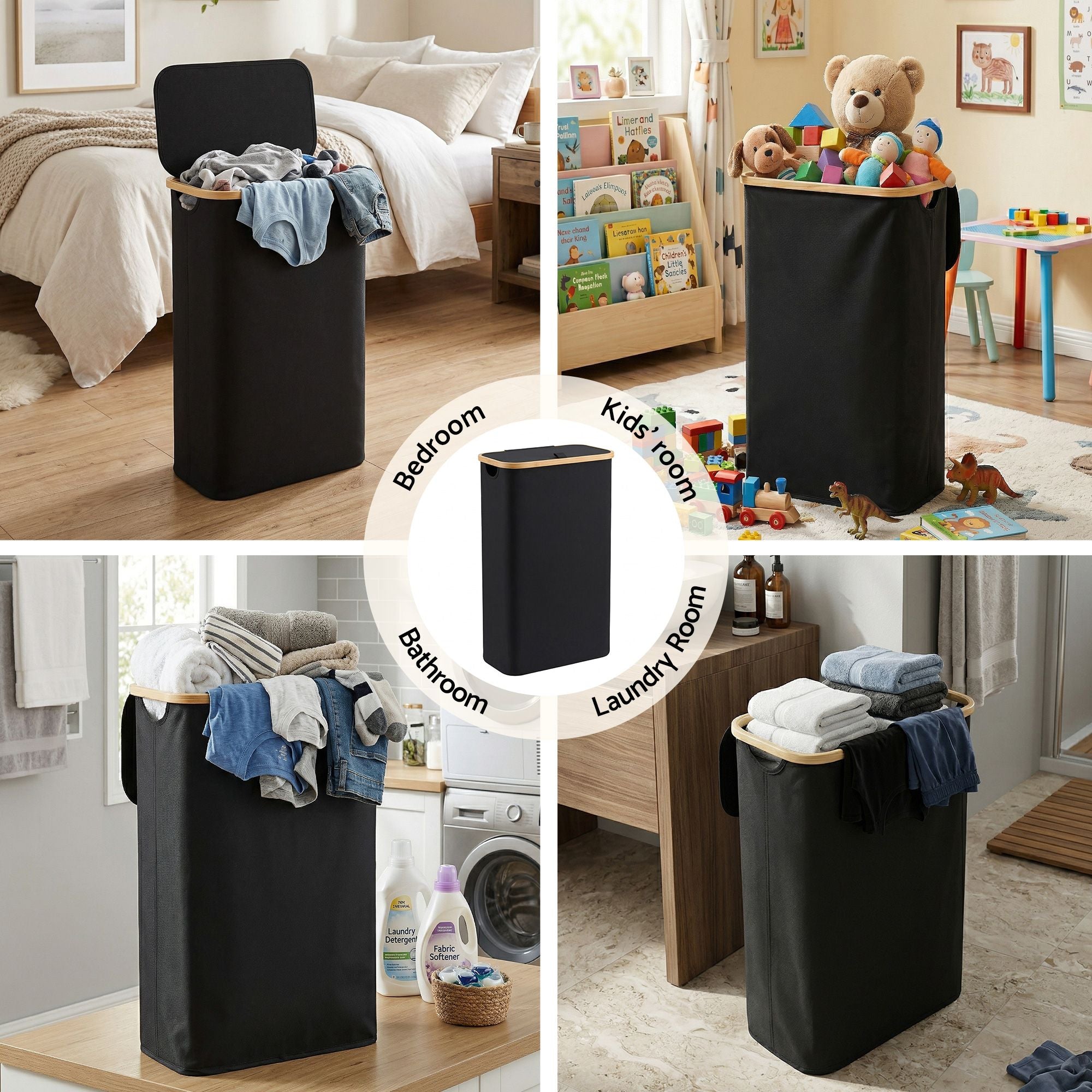Artiss Laundry Basket with Removable Bag Foldable Black-Home & Garden > Laundry & Cleaning > Laundry Baskets-PEROZ Accessories