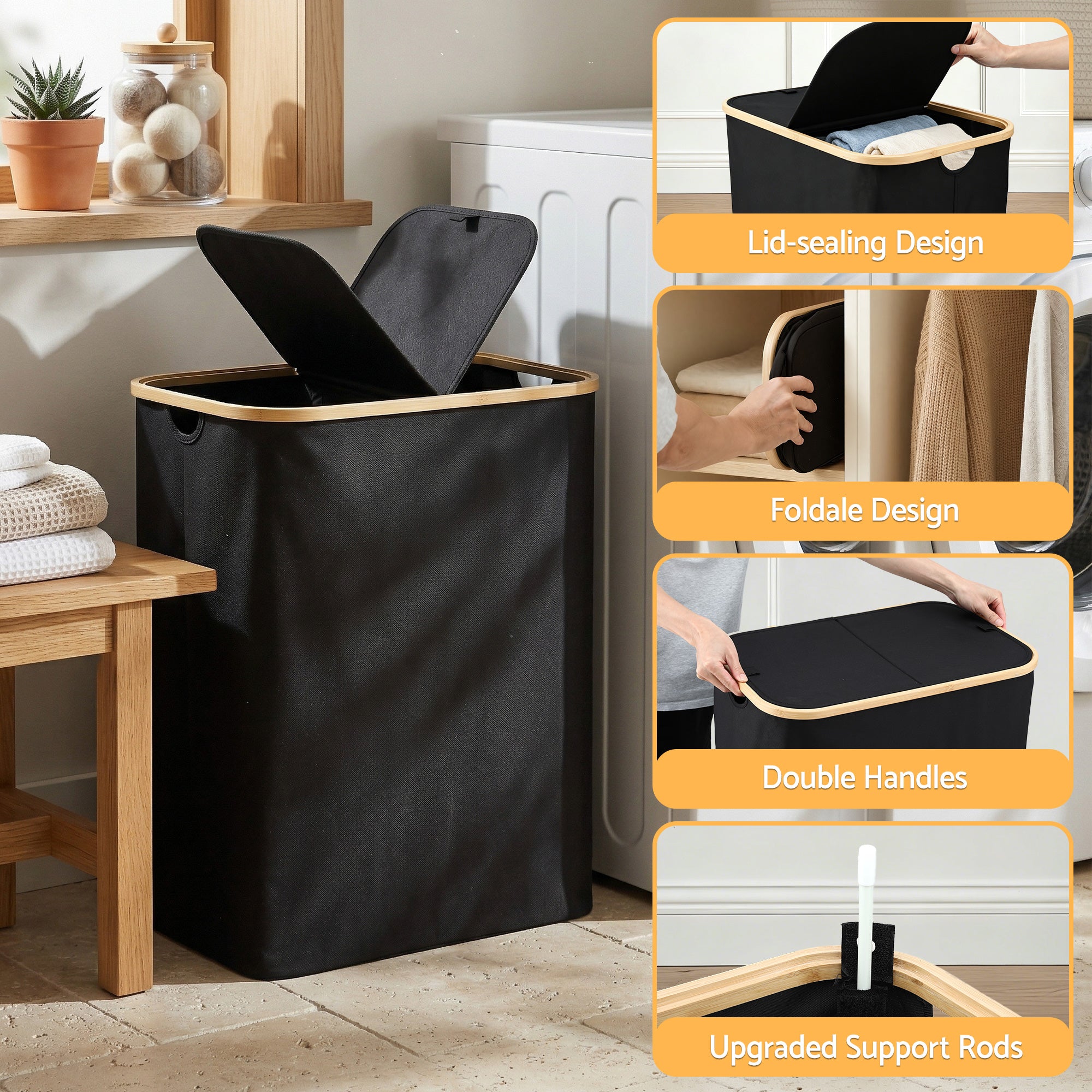 Artiss 2 Sections Laundry Basket with Removable Bags Foldable Black-Home & Garden > Laundry & Cleaning > Laundry Baskets-PEROZ Accessories