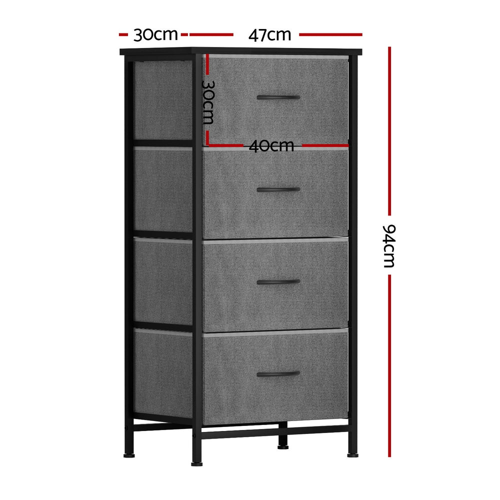 Artiss Chest of 4 Drawers Storage Dresser Tallboy Grey-Furniture > Bedroom > Dressers-PEROZ Accessories