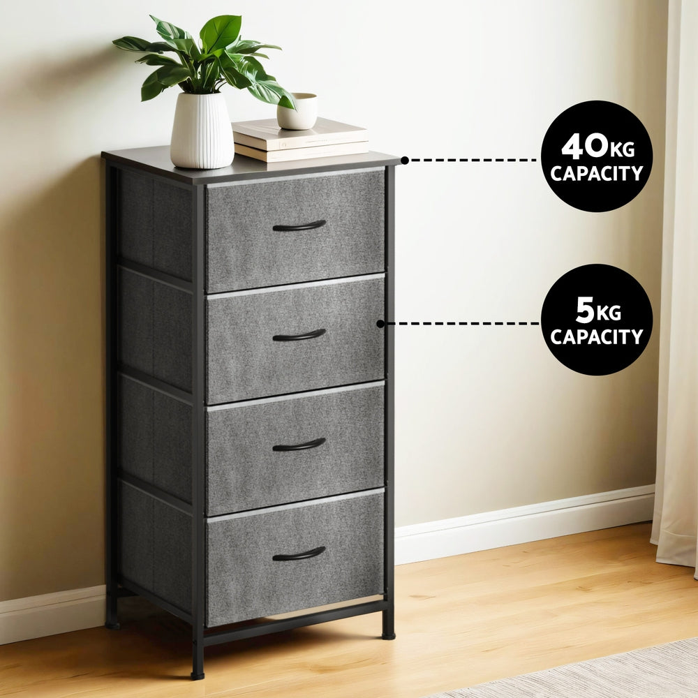 Artiss Chest of 4 Drawers Storage Dresser Tallboy Grey-Furniture > Bedroom > Dressers-PEROZ Accessories