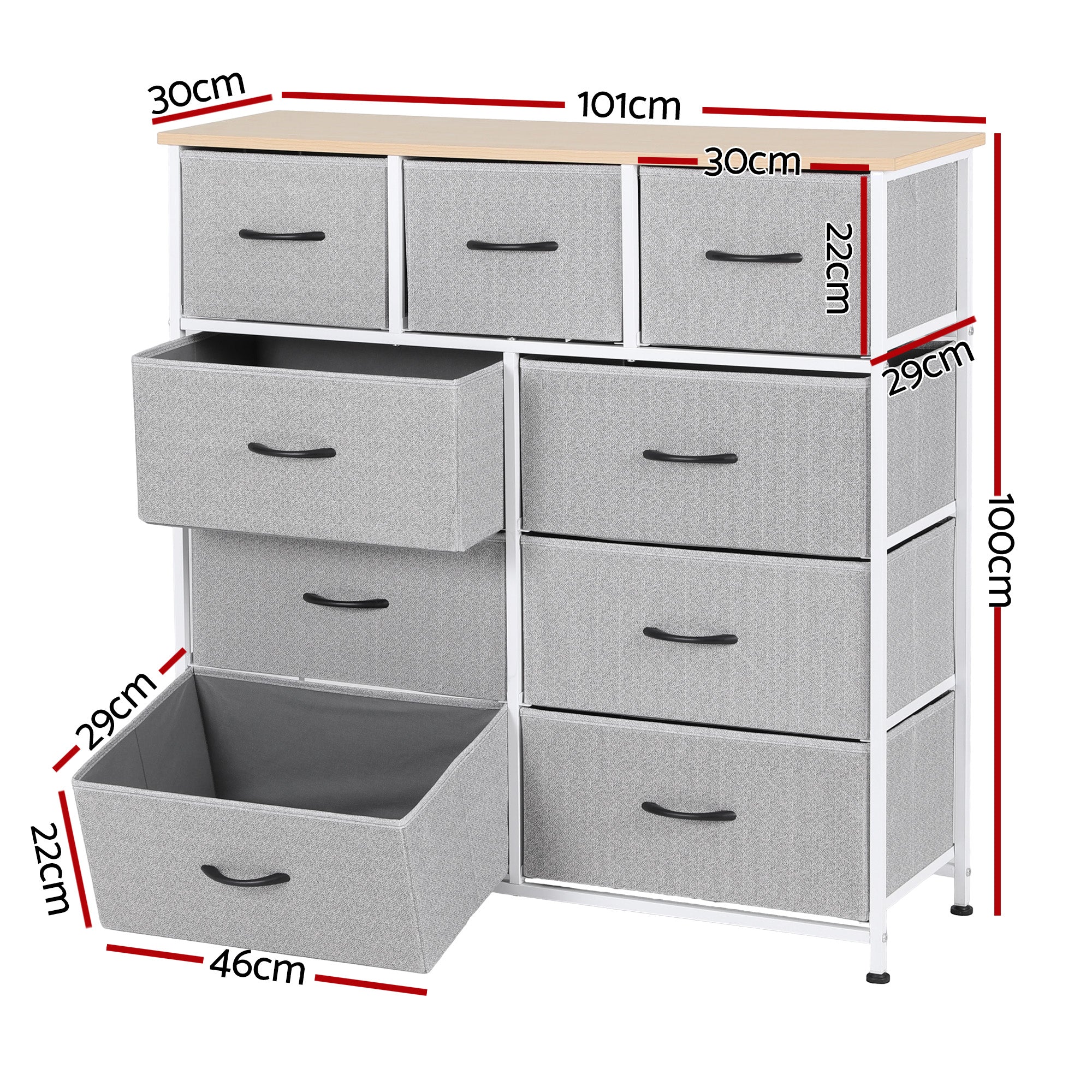 Artiss Chest of 9 Drawers Storage Dresser Tallboy Light Grey-Furniture > Bedroom > Dressers-PEROZ Accessories