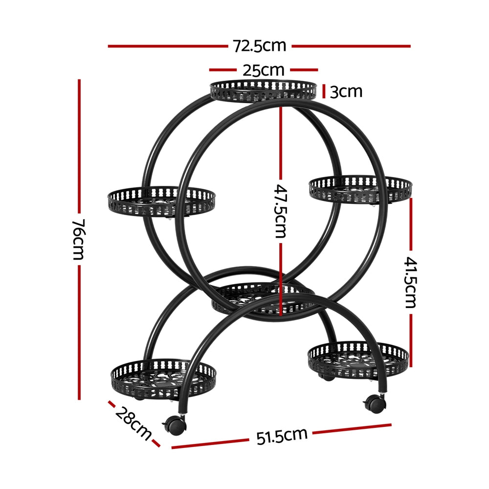 Artiss Plant Stand 6 Tier Metal Flower Pot Rack Wheels-Furniture > Living Room-PEROZ Accessories