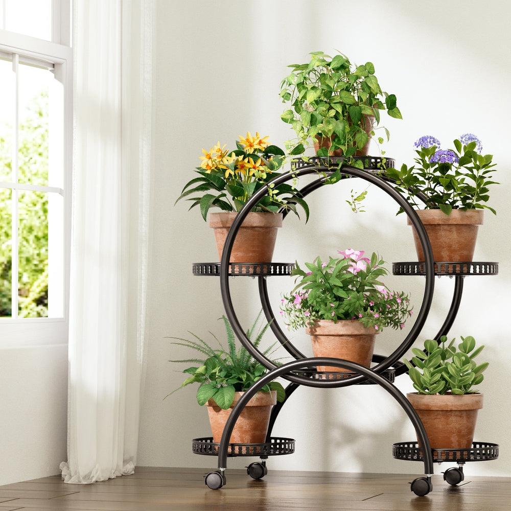 Artiss Plant Stand 6 Tier Metal Flower Pot Rack Wheels-Furniture > Living Room-PEROZ Accessories