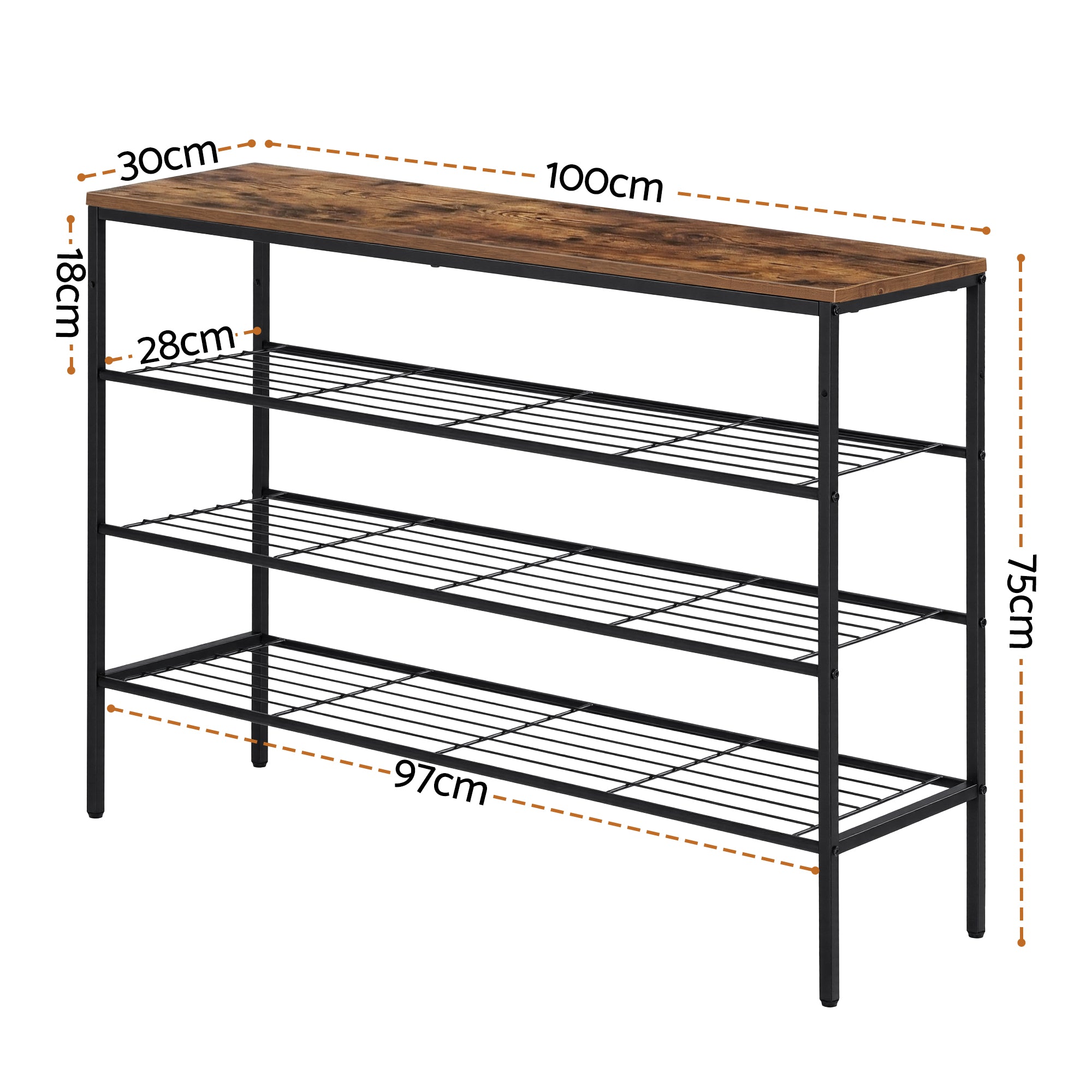 Artiss Shoe Rack 4 tier Storage Organiser Walnut-Furniture > Living Room > Shoe Storage-PEROZ Accessories
