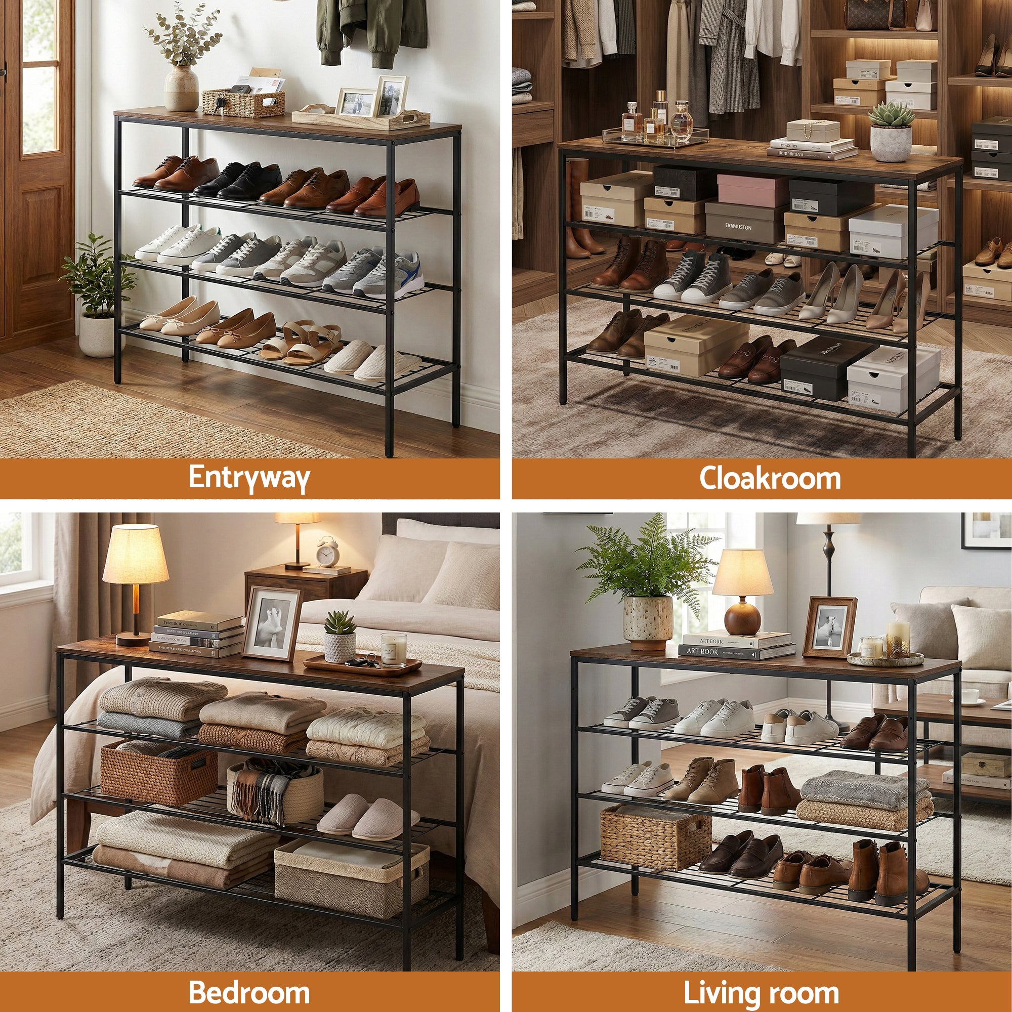 Artiss Shoe Rack 4 tier Storage Organiser Walnut-Furniture > Living Room > Shoe Storage-PEROZ Accessories