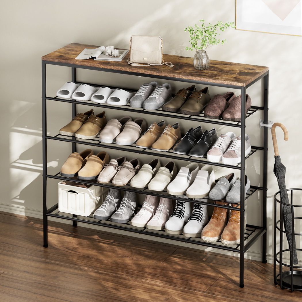 Artiss Shoe Rack 5-tier 25 Pairs Walnut Bob-Shoe Storage Cabinets-PEROZ Accessories