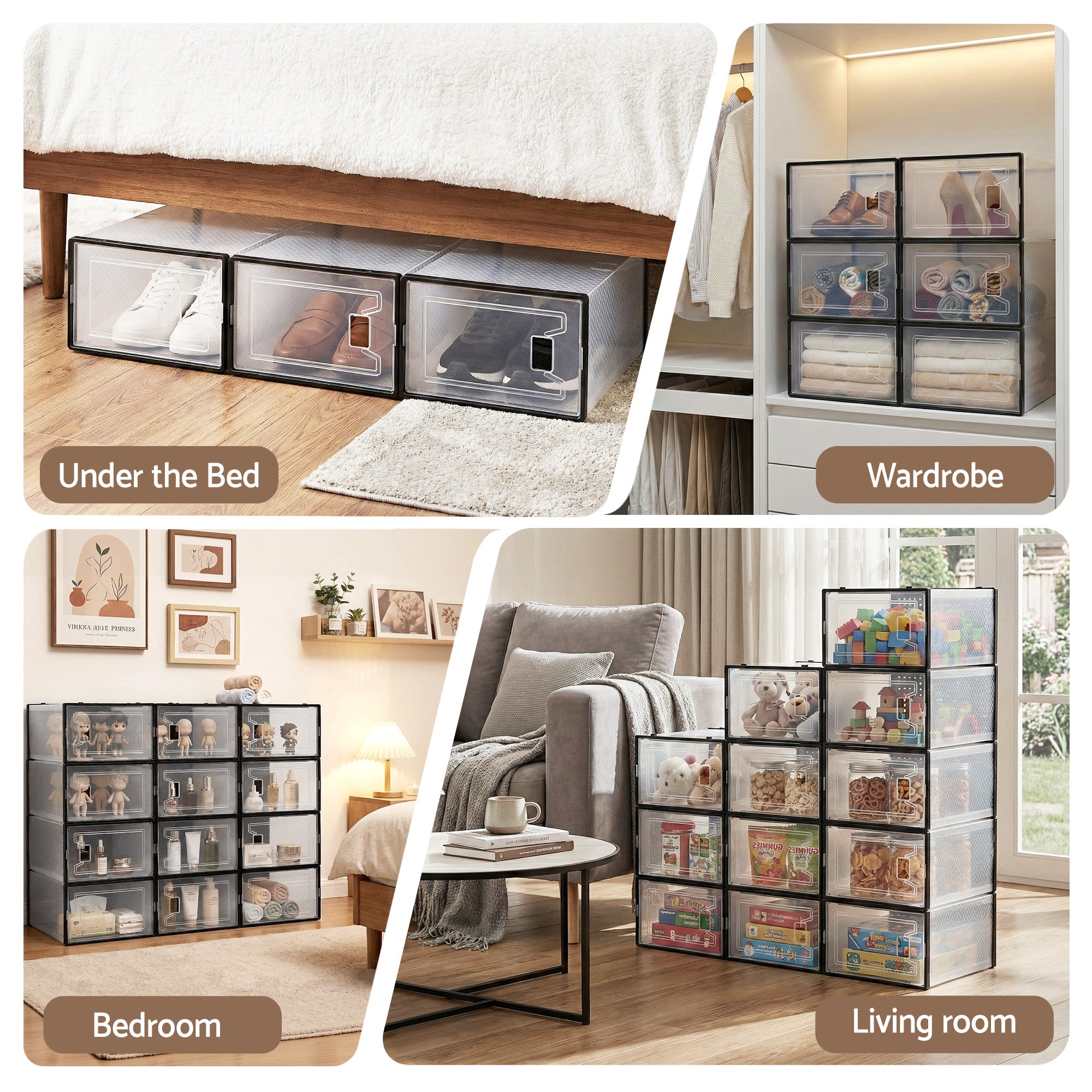 Artiss Shoe Storage Box DIY Set of 12 Stackable Black-Furniture > Living Room > Shoe Storage-PEROZ Accessories