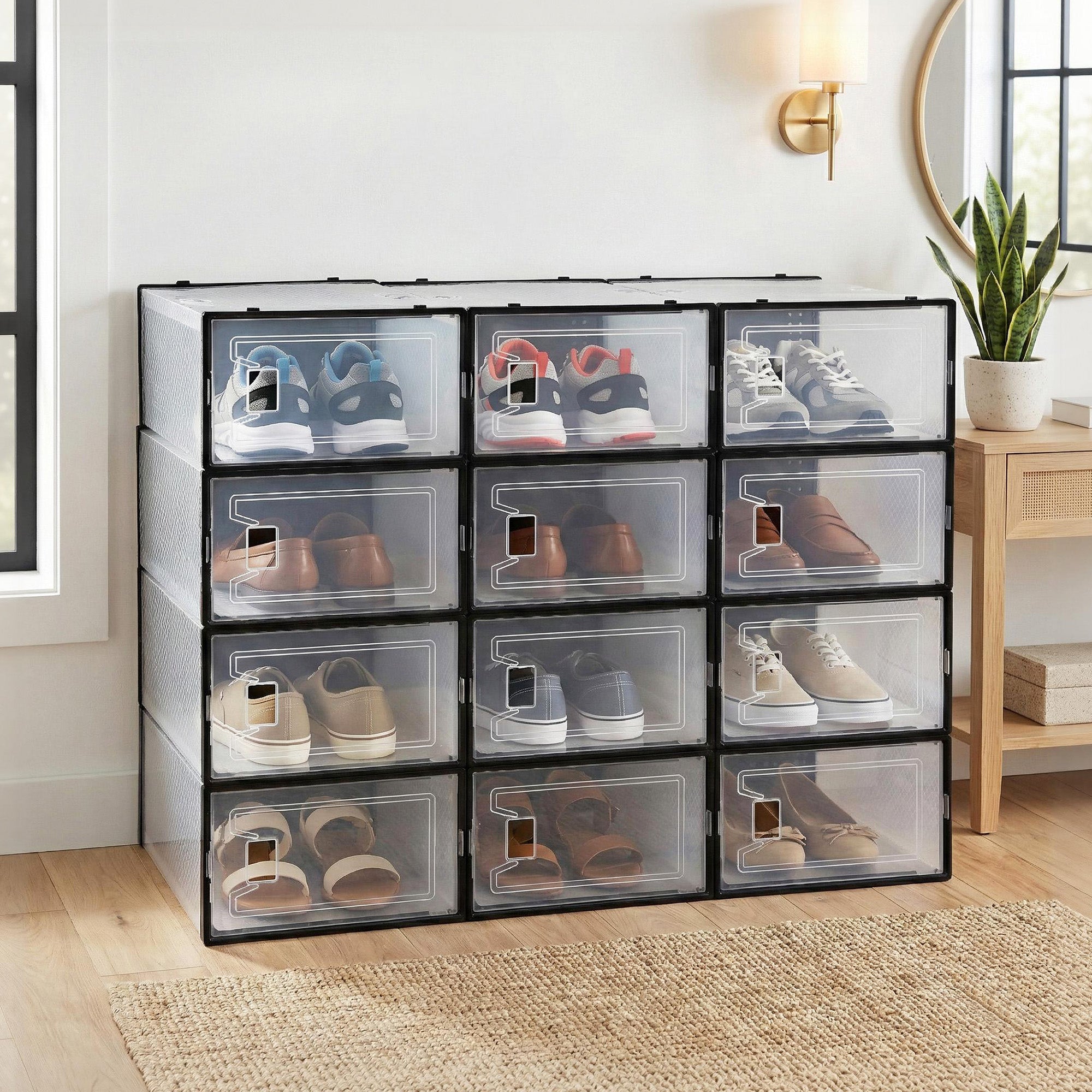 Artiss Shoe Storage Box DIY Set of 12 Stackable Black-Furniture > Living Room > Shoe Storage-PEROZ Accessories