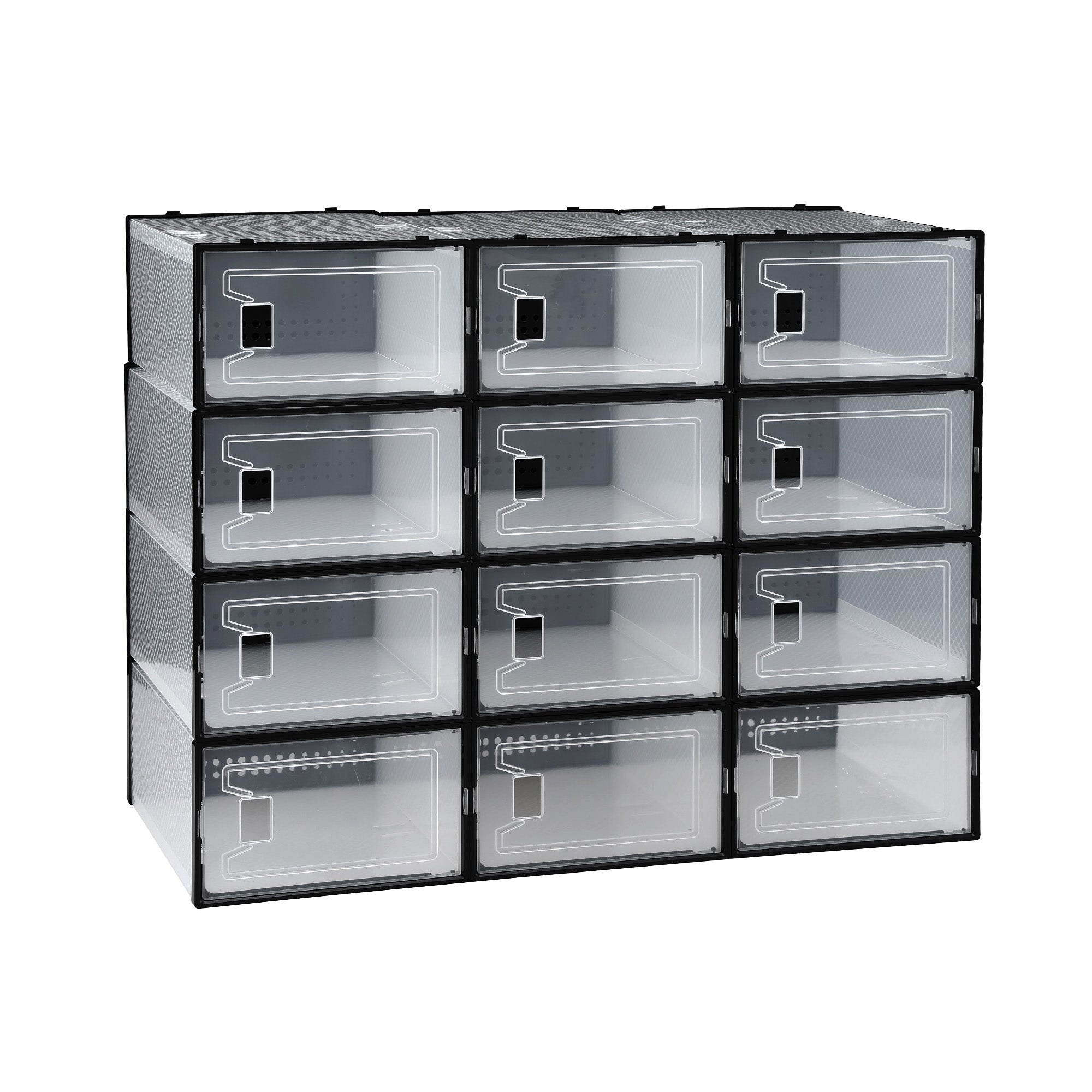Artiss Shoe Storage Box DIY Set of 12 Stackable Black-Furniture > Living Room > Shoe Storage-PEROZ Accessories