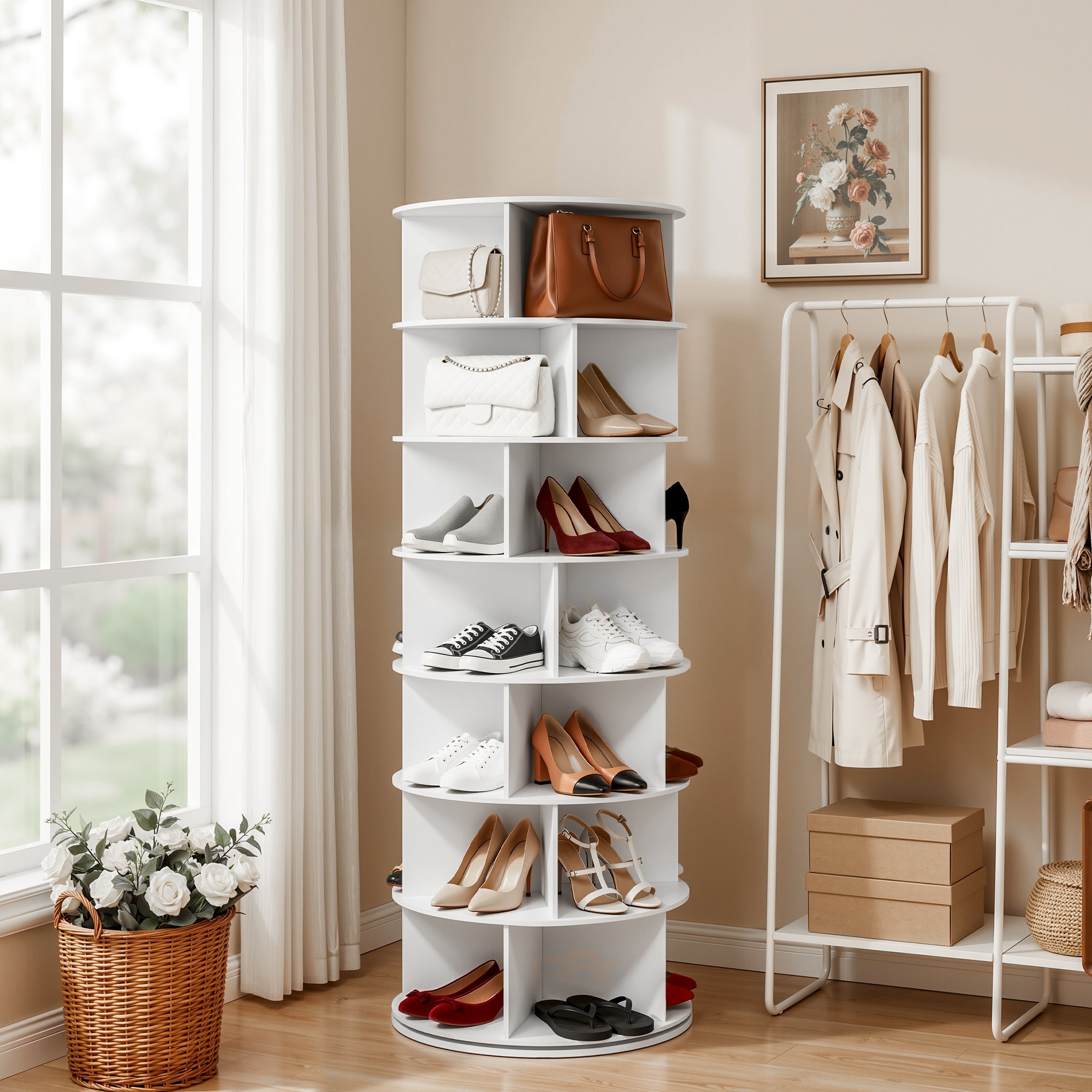 Artiss 7 Tier 360° Rotating Shoe Rack Storage Display Shelf White-Furniture > Living Room > Shoe Storage-PEROZ Accessories