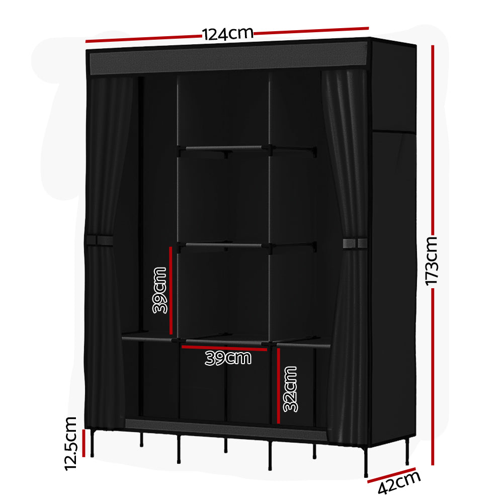 Artiss Large Portable Clothes Closet Wardrobe with Shelf Black-Home & Garden > Storage-PEROZ Accessories