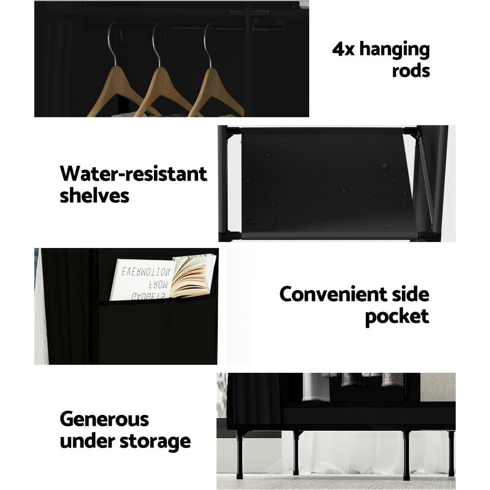 Artiss Large Portable Clothes Closet Wardrobe with Shelf Black-Home & Garden > Storage-PEROZ Accessories