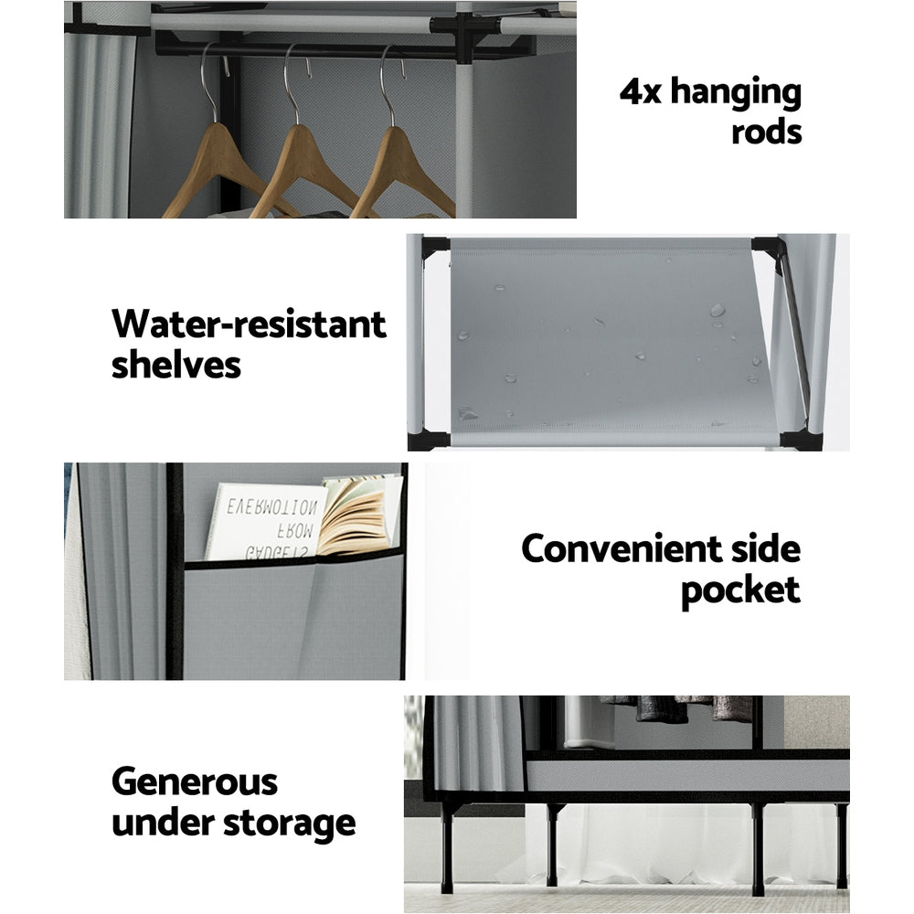 Artiss Large Portable Clothes Closet Wardrobe with Shelf Grey-Home & Garden > Storage-PEROZ Accessories