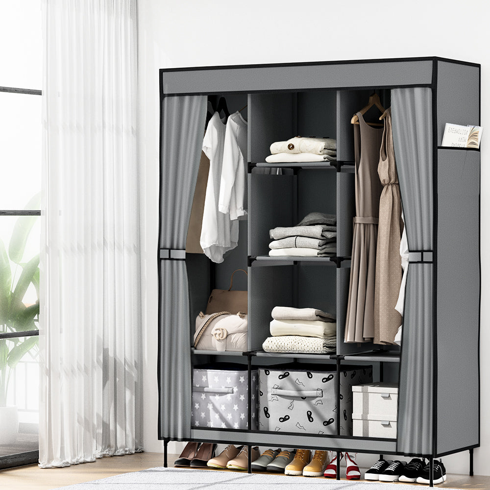 Artiss Large Portable Clothes Closet Wardrobe with Shelf Grey-Home & Garden > Storage-PEROZ Accessories