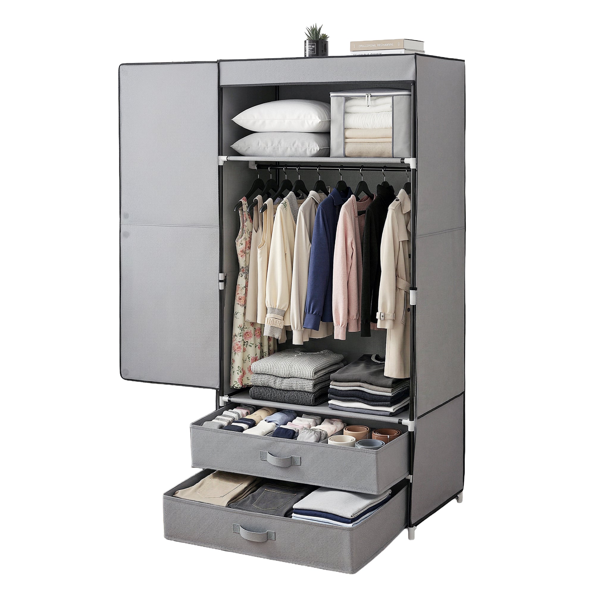 Artiss Large Portable Clothes Closet Wardrobe with Magnetic Door Grey-Home & Garden > Storage > Clothing & Wardrobe Storage-PEROZ Accessories