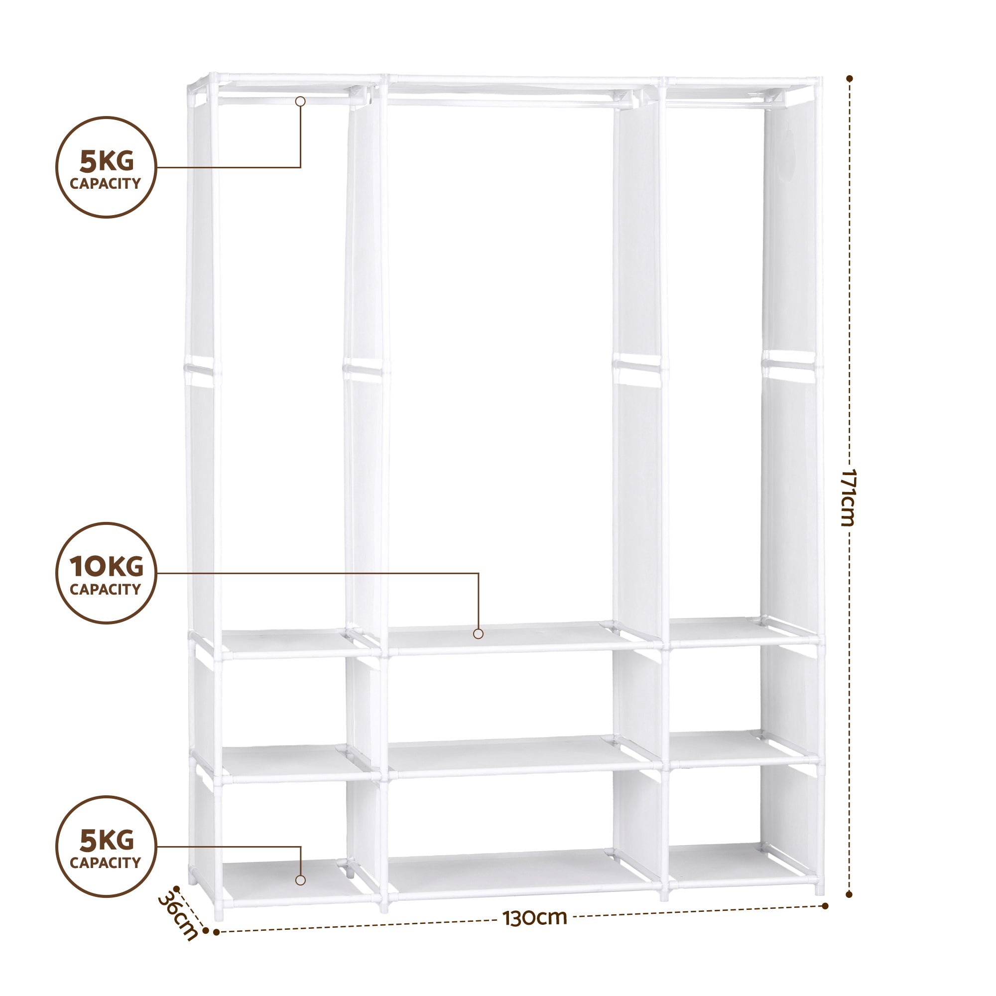 Artiss Large Portable Clothes Closet Wardrobe with Open Shelf White-Home & Garden > Storage > Clothing & Wardrobe Storage-PEROZ Accessories
